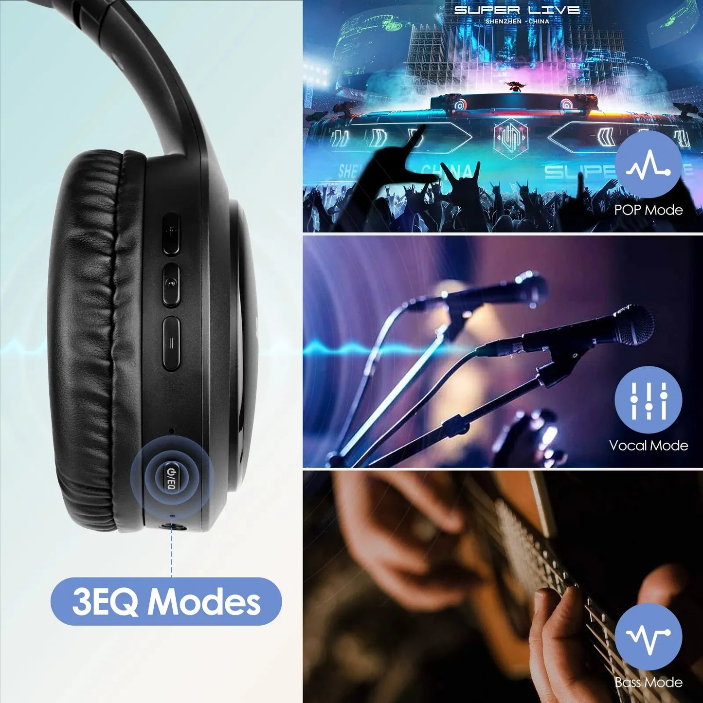 JH919 Wireless Bluetooth Headphones Foldable Stereo Earphones Super Bass Noise Reduction Mic for Laptop PC TV