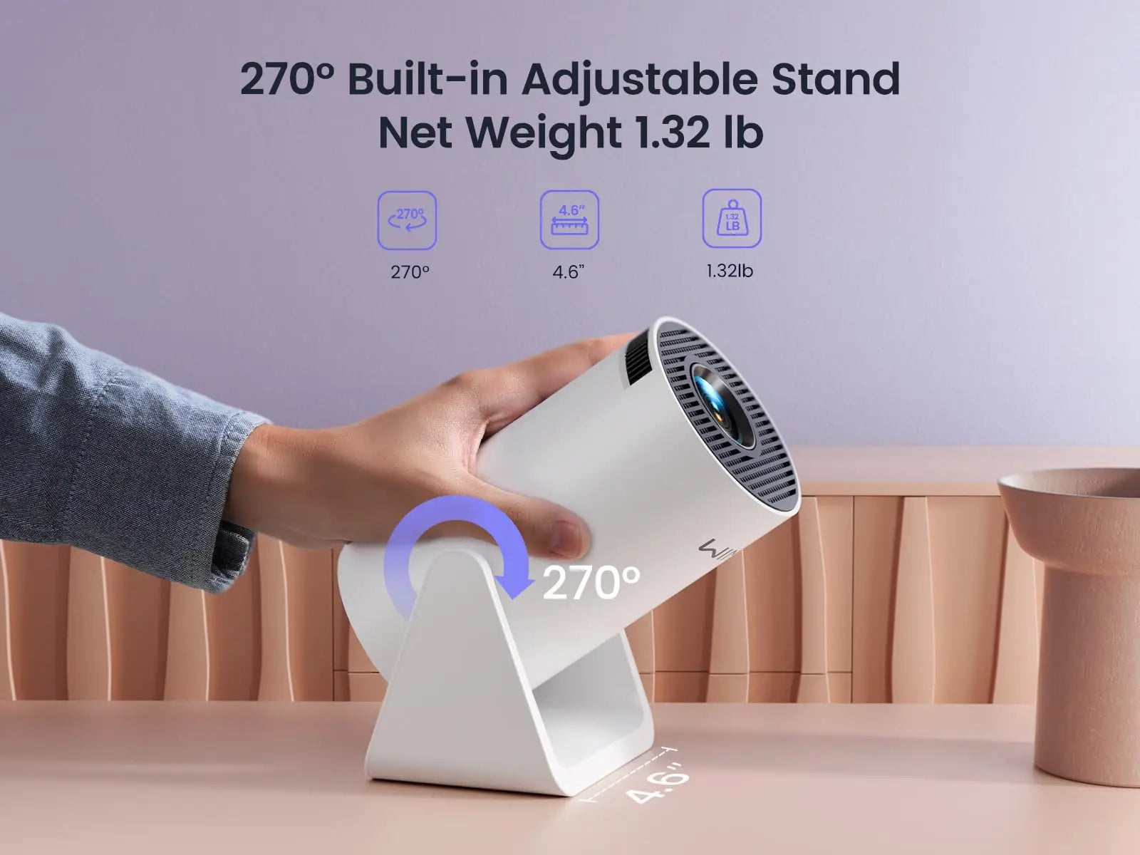 Mini Projector 1080P Support with 270° Rotating Bracket 300 ANSI 5G Wifi Bluetooth Auto Keystone Home Projector