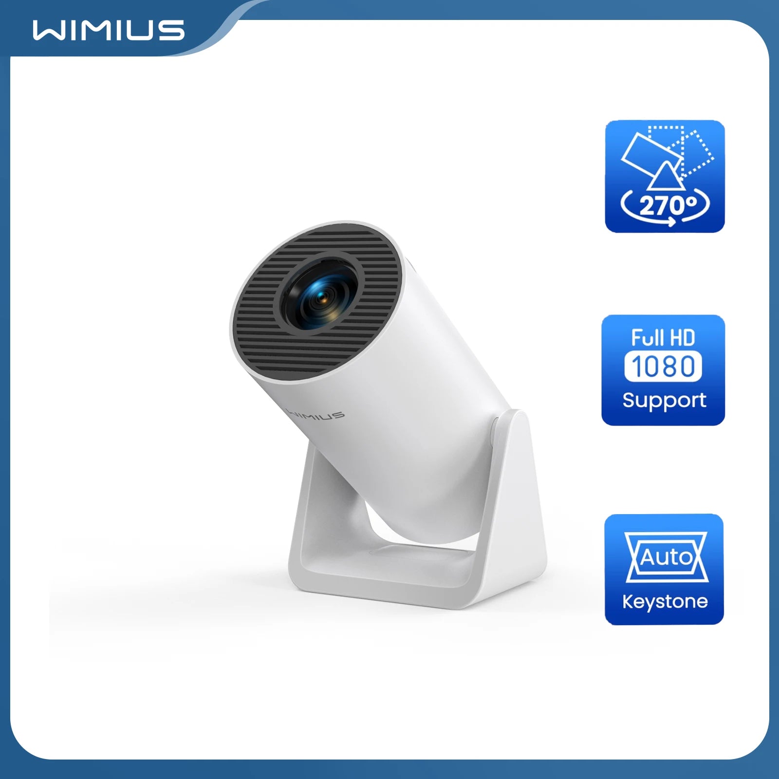 Mini Projector 1080P Support with 270° Rotating Bracket 300 ANSI 5G Wifi Bluetooth Auto Keystone Home Projector