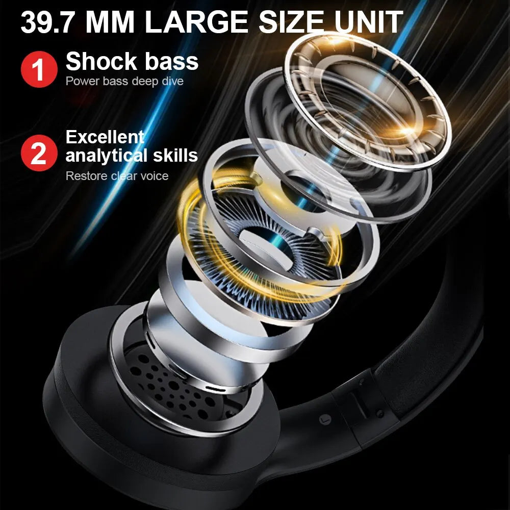 JH919 Wireless Bluetooth Headphones Foldable Stereo Earphones Super Bass Noise Reduction Mic for Laptop PC TV